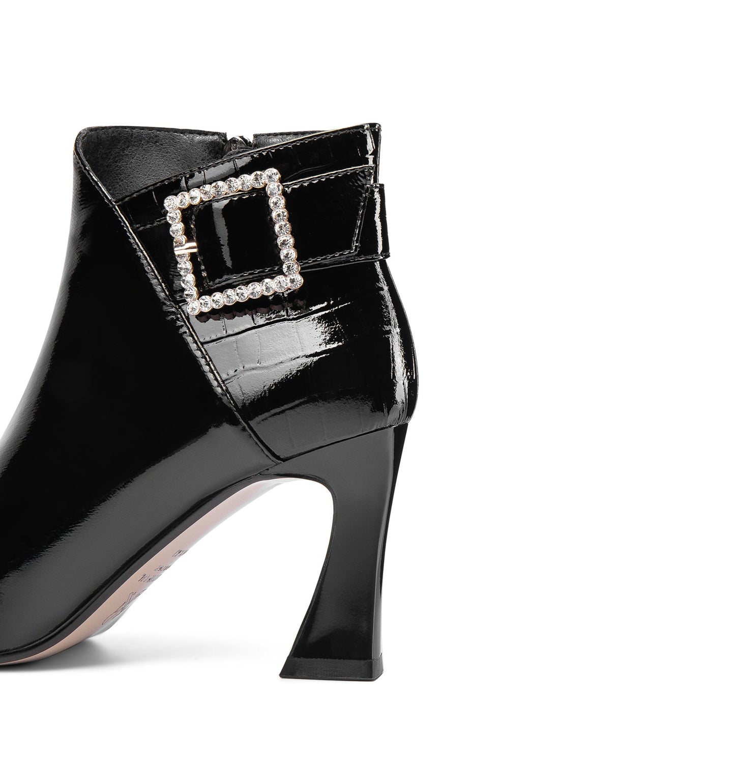 Nine Seven Women's Handmade Patent Leather Pointed Toe Sexy High Heel Side Zip Up Plus-Size Ankle Booties with Glitter Rhinestone Buckle