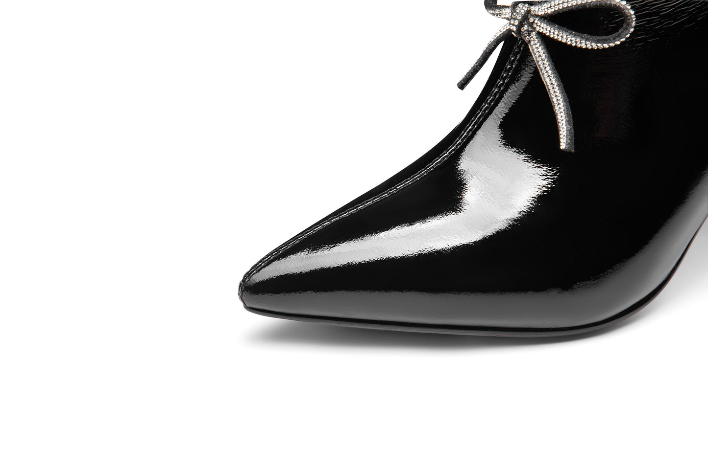 Nine Seven Women's Handmade Glossy Patent Leather Pointed Toe Mid Heel Side Zip Up Pump Shoes with Cute Bowtie