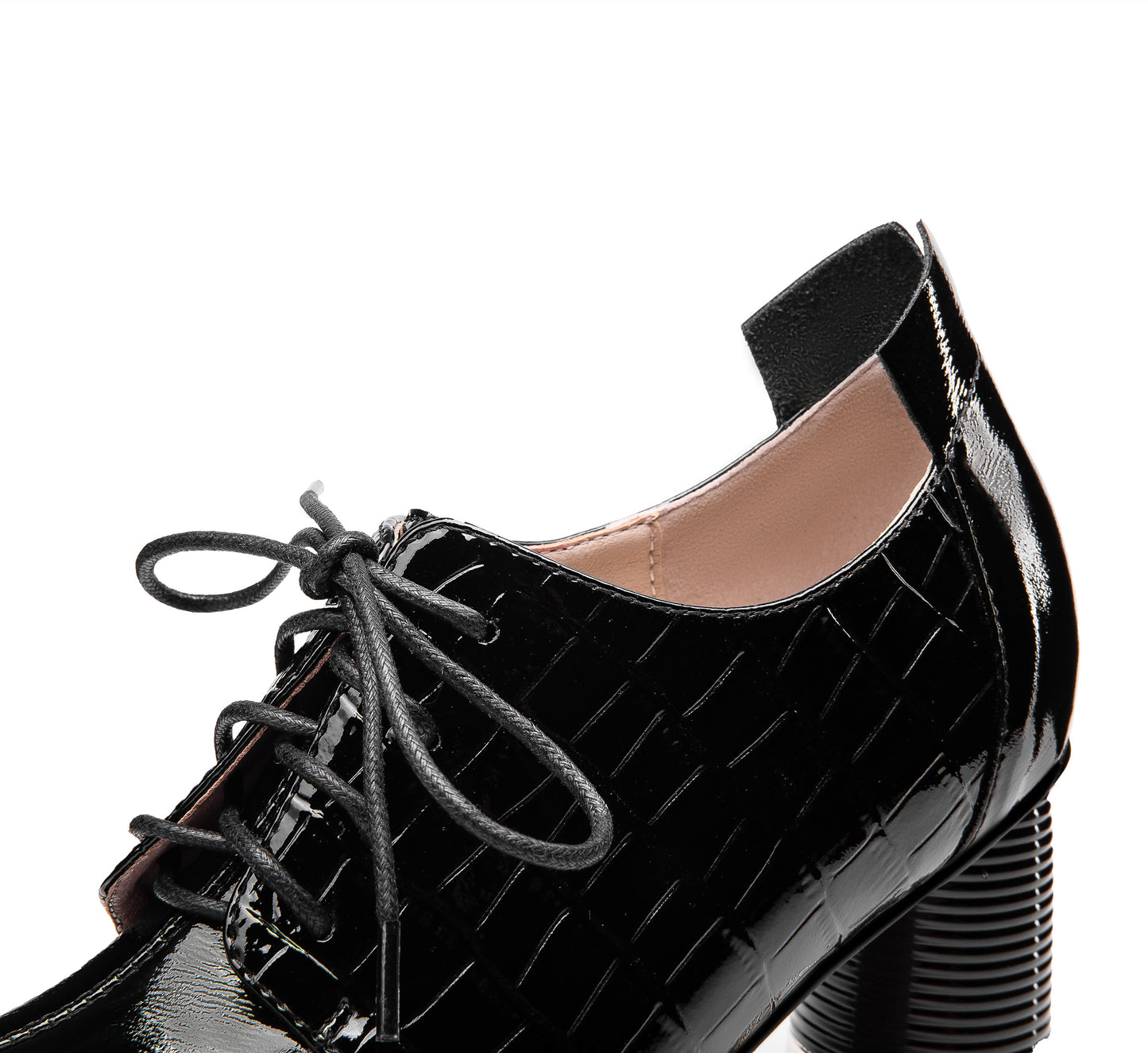 Nine Seven Women's Handmade Patent Leather Pointed Toe Mid Cylindrical Heel Lace Up Stylish Plus-Size Pump Shoes