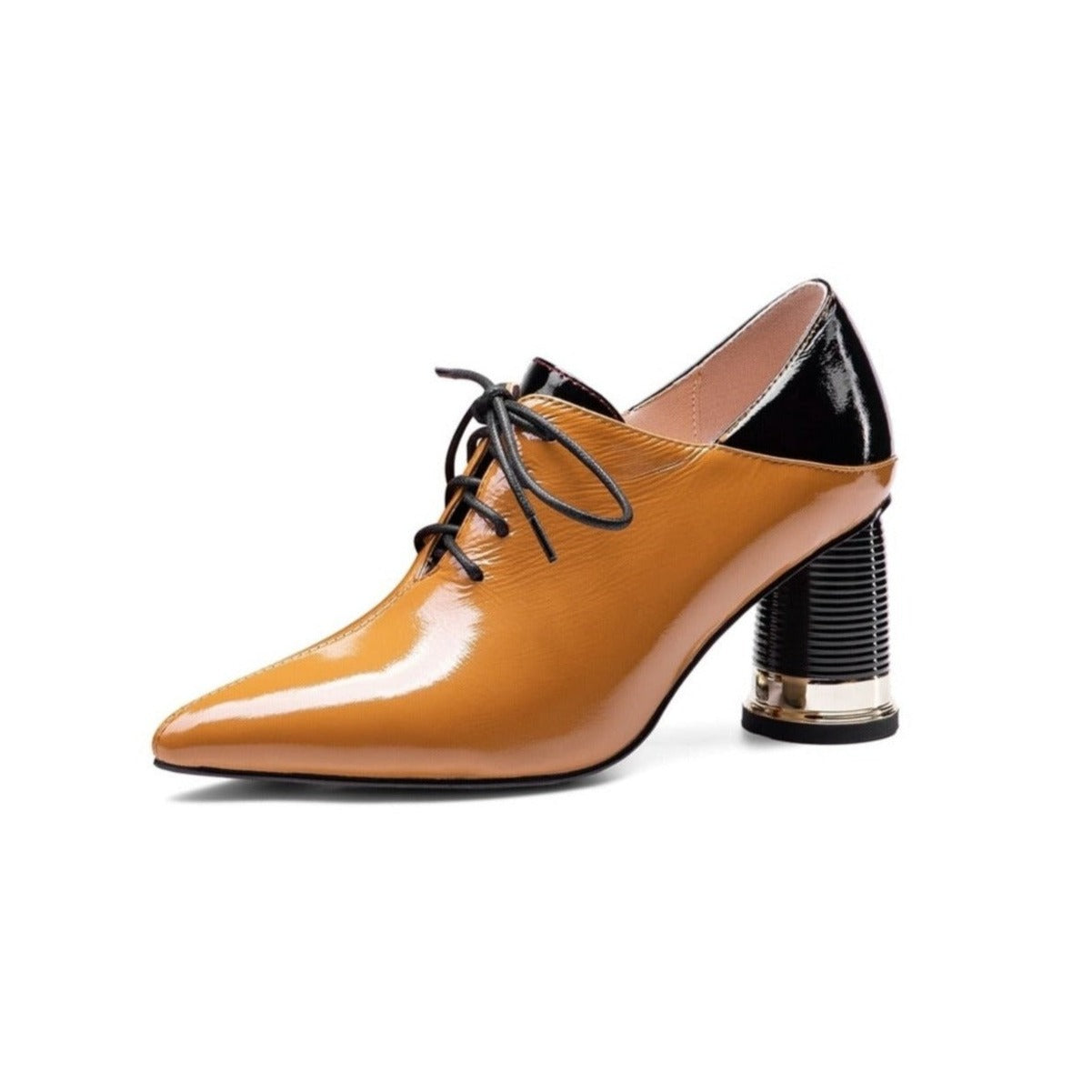 Nine Seven Women's Patent Leather Pointed Toe Handmade Selftie Mid Chunky Heel Casual Pumps Shoes