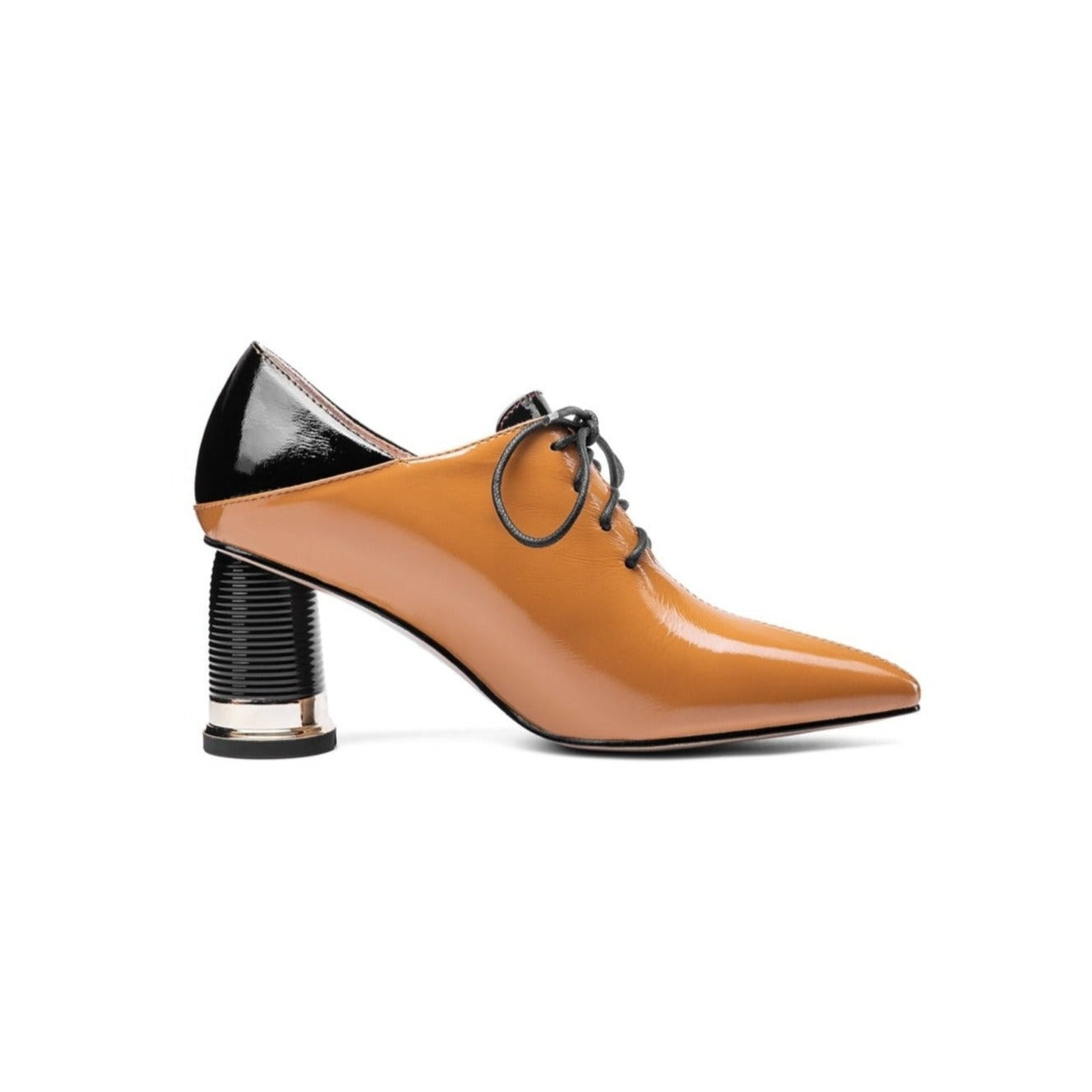 Nine Seven Women's Patent Leather Pointed Toe Handmade Selftie Mid Chunky Heel Casual Pumps Shoes