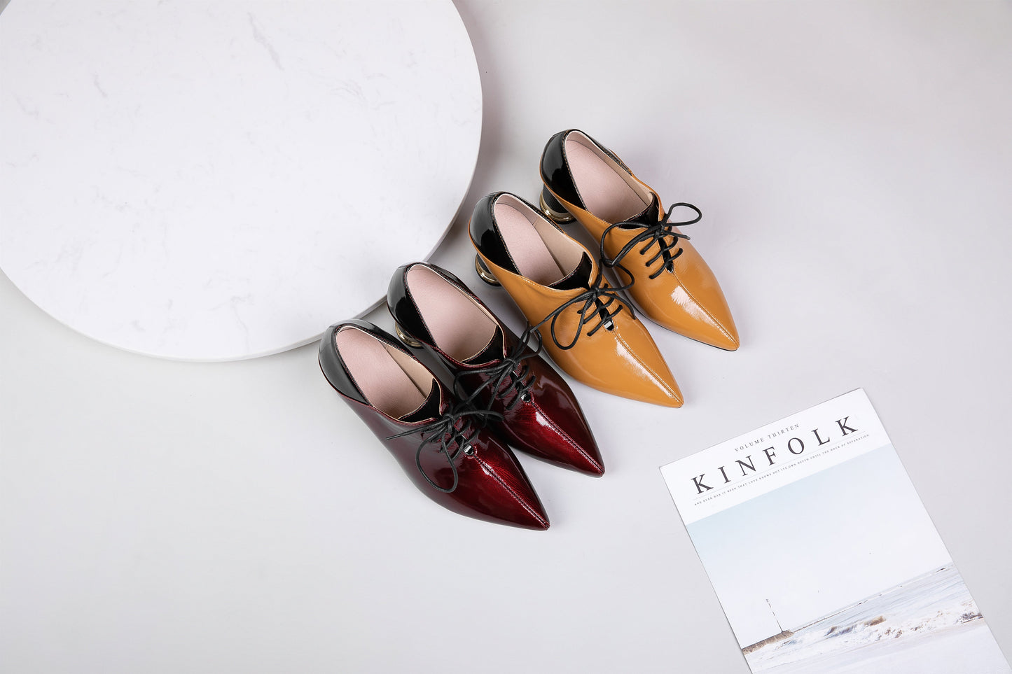 Nine Seven Women's Patent Leather Pointed Toe Handmade Selftie Mid Chunky Heel Casual Pumps Shoes