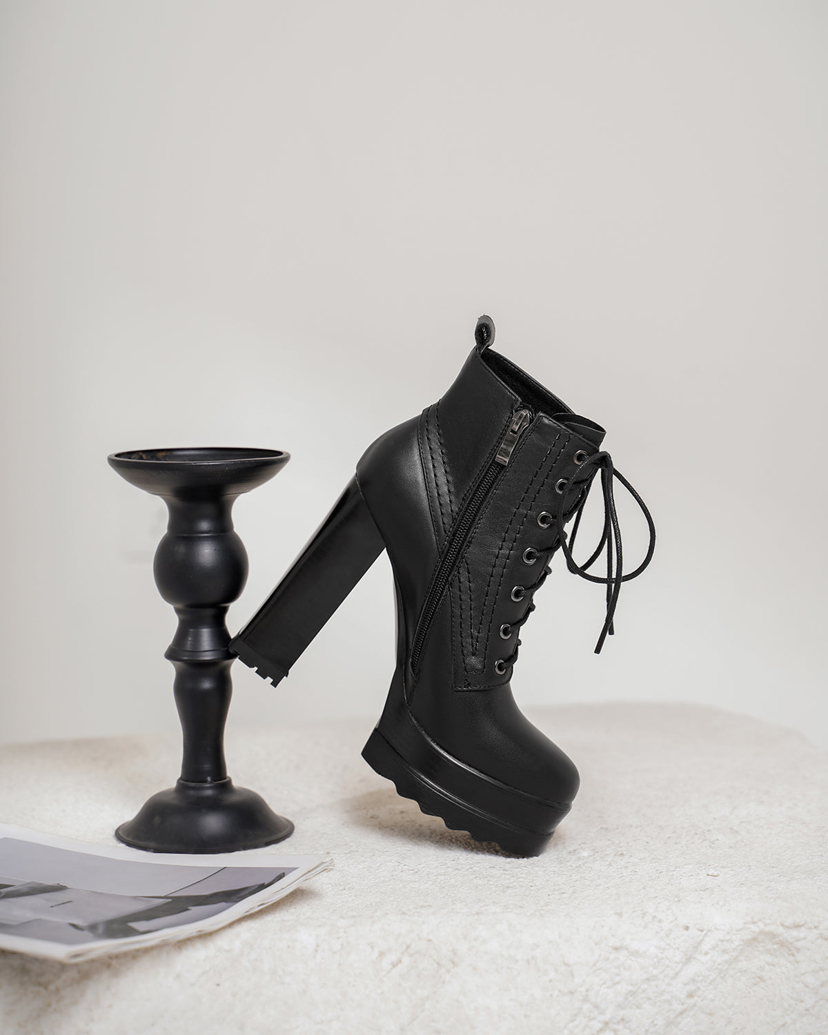 Nine Seven Genuine Leather Round Toe Handmade Lace Up Side Zipper High Chunky Heel Women's Cool Ankle Boots with Platform