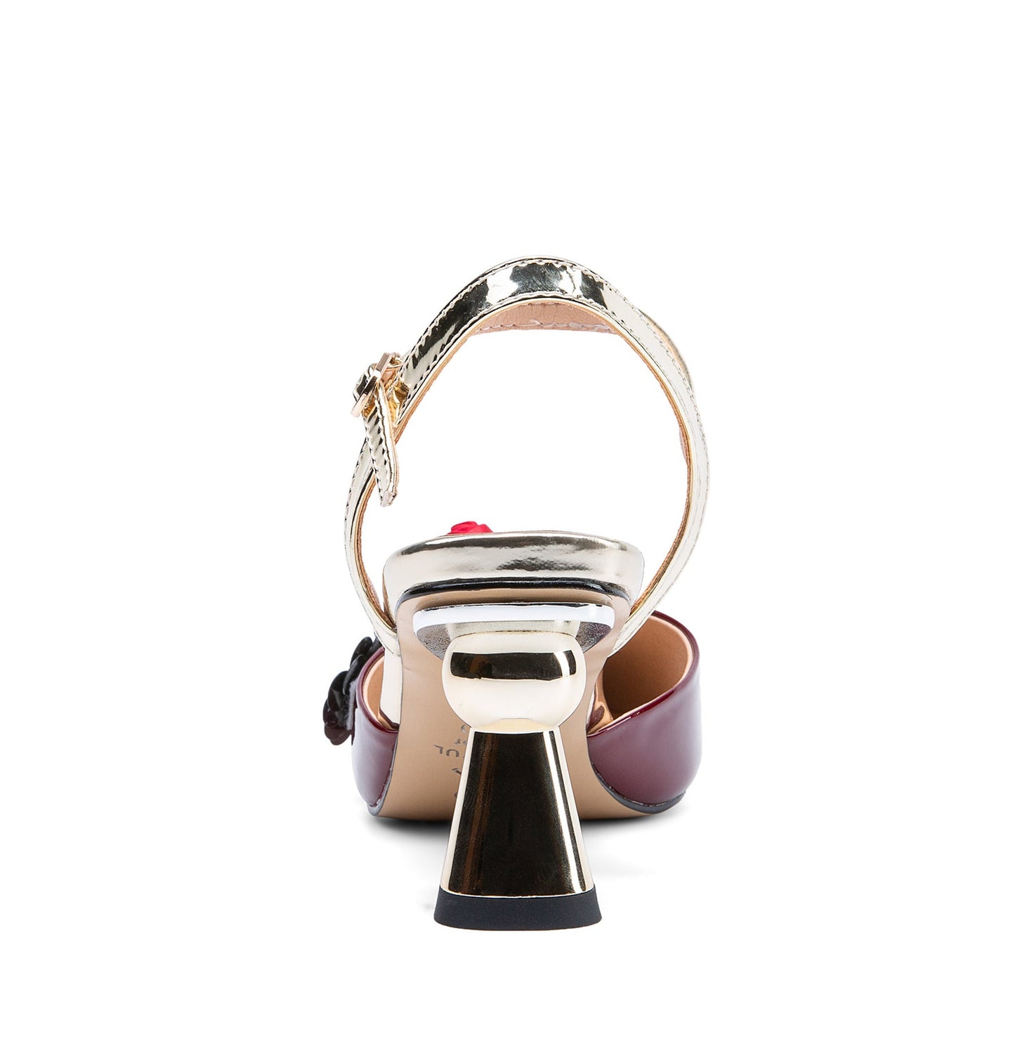 Nine Seven Women's Patent Leather Handmade Golden Mid Heel Buckle Sandals with Flowers Decor