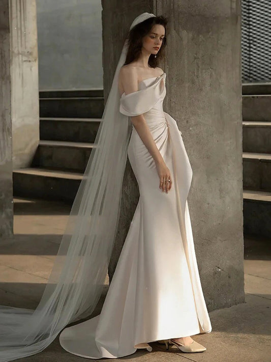 Nine Seven Strapless Off-Shoulder Sleeveless Long Wedding Dress