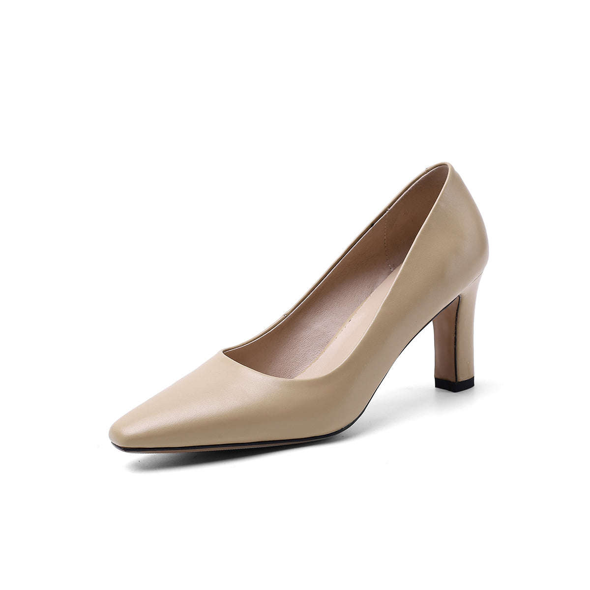 Nine Seven Genuine Leather Women's Handmade Closed Pointed Toe High Chunky Heel Slip On Loafer Pump Shoes